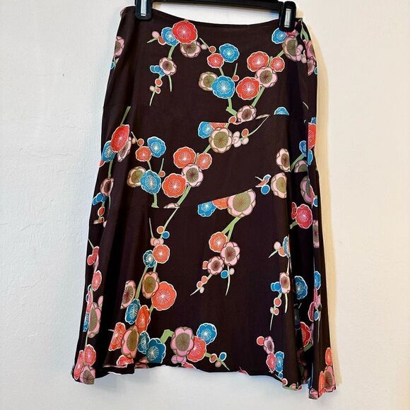 Lucy Love Back Zip Seamed Panel Floral Midi Skirt Brown Multicolor XS - Picture 1 of 3